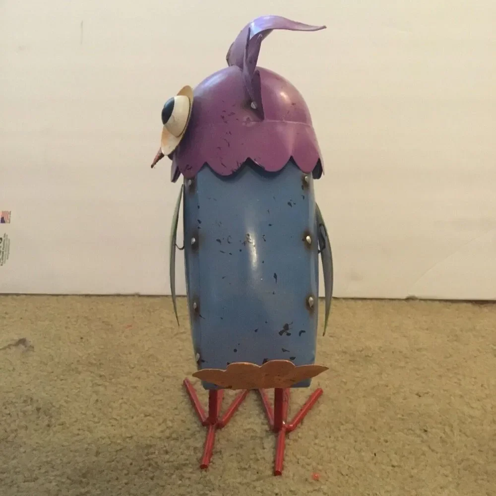 Whimsical Metal Owl Figurine with Spring To Bobble Colorful‎ Indoor Outdoor